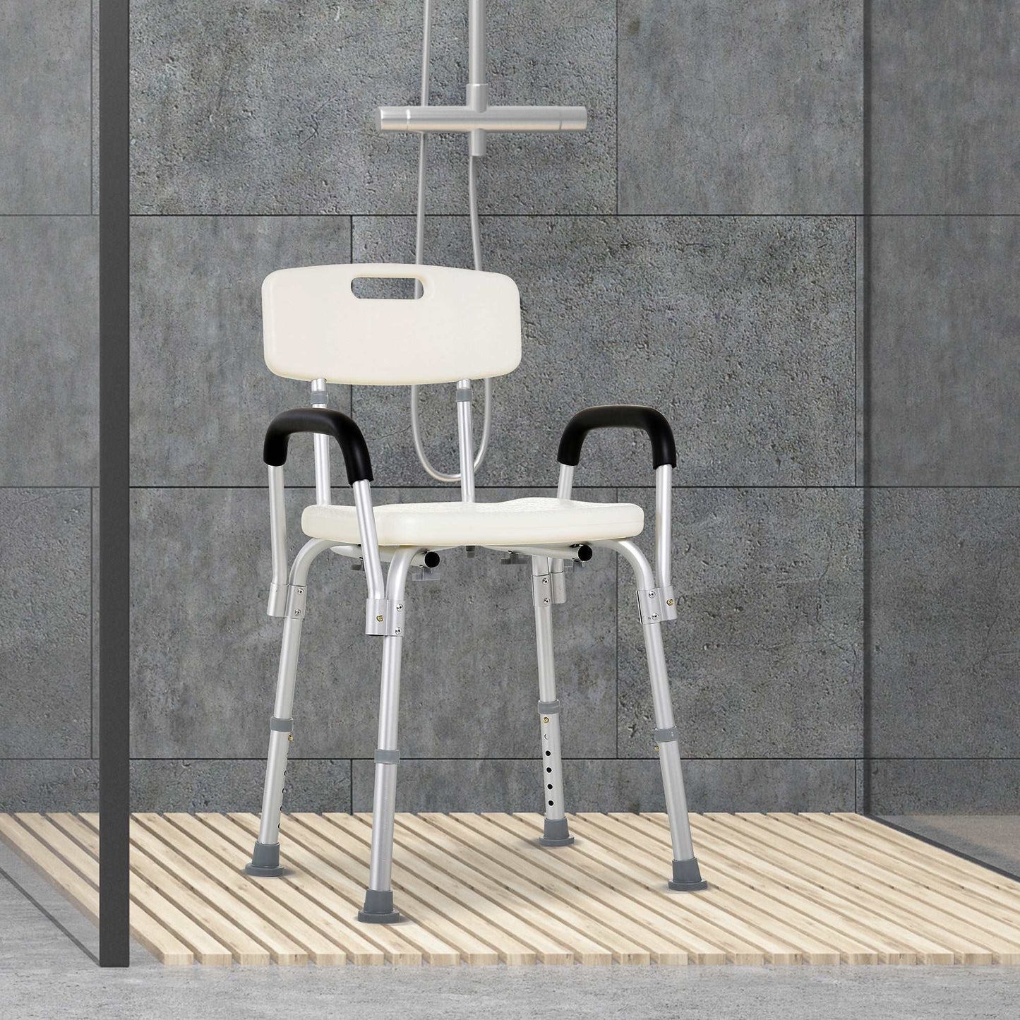 Adjustable Shower Bench Stool Chair With Back and Armrest