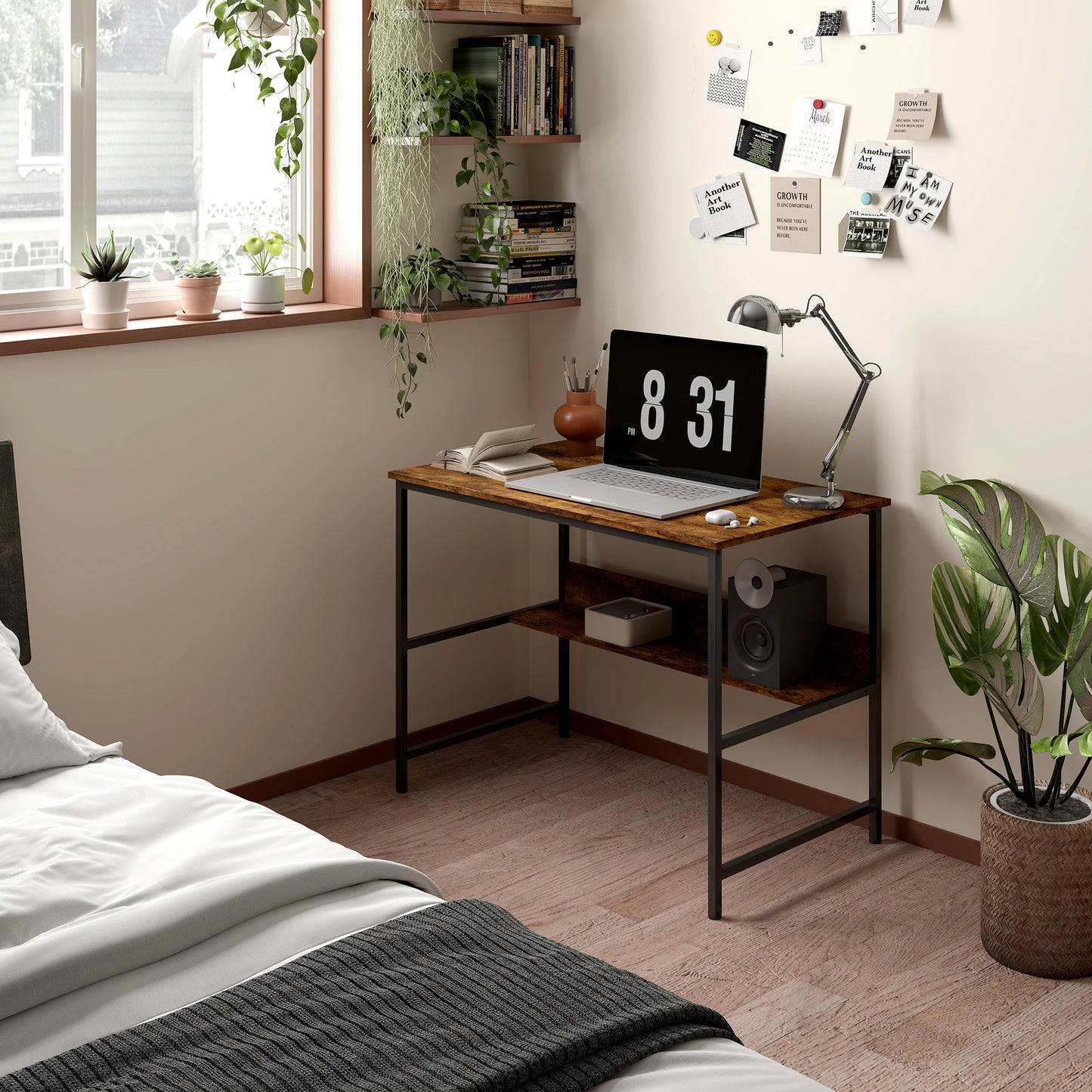2-Tier Computer Desk, 100 x 60 cm, Rustic Brown