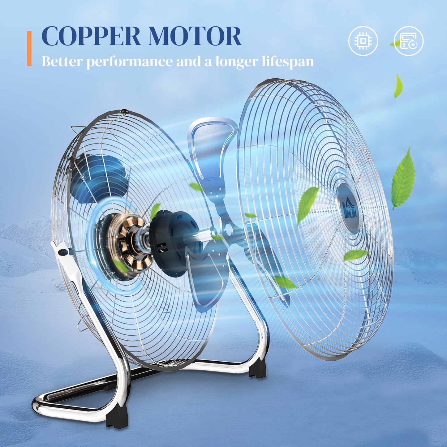 Metal Floor Fan, Electric Portable Desk & Table Fan with 3 Speed Settings and 120° Adjustable Tilt, Powerful Airflow for Home Office, Silver Tone