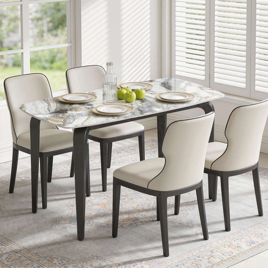 Sintered Stone Dining Table | 4 Seater | 130x70x75cm | Heat & Scratch Resistant | Stain-Resistant | Metal Legs | Adjustable Feet | White