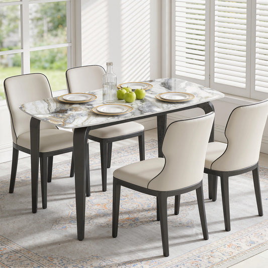 Sintered Stone Dining Table | 4 Seater | 130x70x75cm | Heat & Scratch Resistant | Stain-Resistant | Metal Legs | Adjustable Feet | White