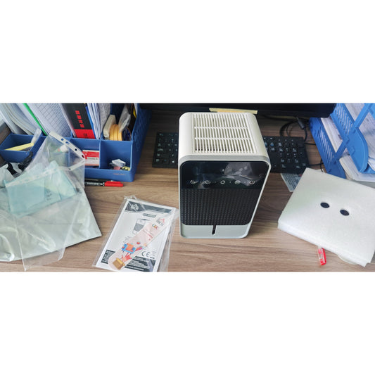 400ml/Day Small Dehumidifier | 7-Colour RGB Mood Light | 43dB Sleep Mode | 1.2L Tank | 2–12H Timer | LED Touch Panel | Auto Shut-Off & Defrost | 15m² | ABS | 15x13.4x24.2cm | White
