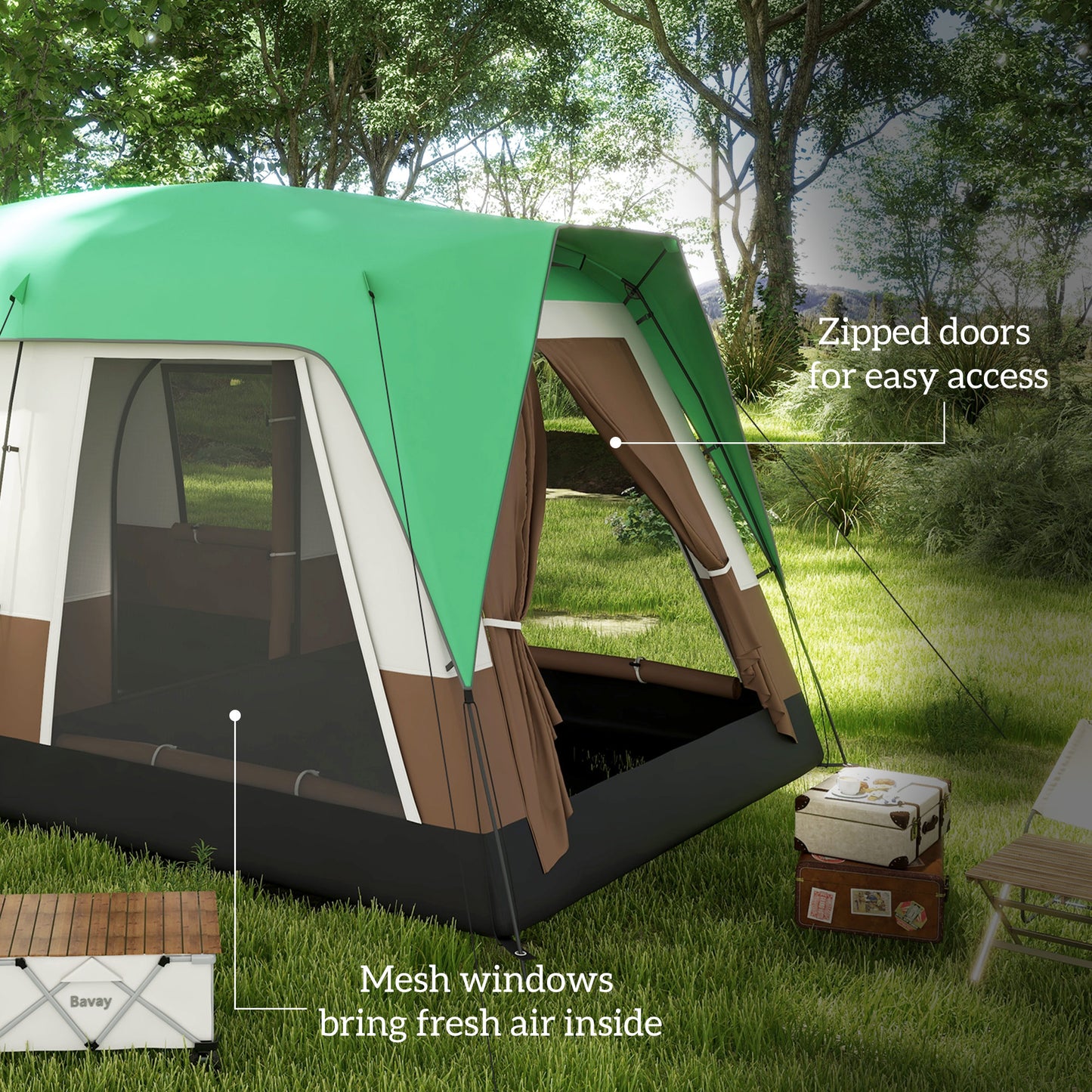 Outsunny Seven-Man Camping Tent, with Small Rainfly and Accessories - Green