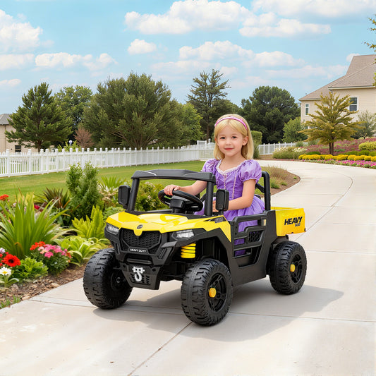 AIYAPLAY Kids Ride on Car, 12V Electric Kids UTV with Electric Dump Bed, 4-Wheel Suspension for 3-8 Years