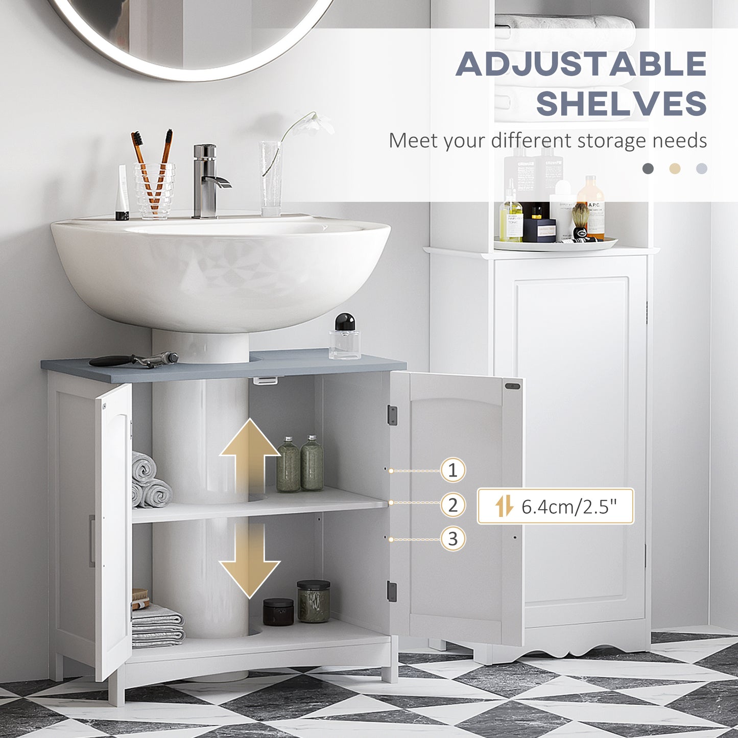 Kleankin Bathroom Furniture Set with Adjustable Shelves, Tall Bathroom Storage Cabinet with Open Shelves, Bathroom Floor Cabinet with Drawers, Pedestal Sink Cabinet, White