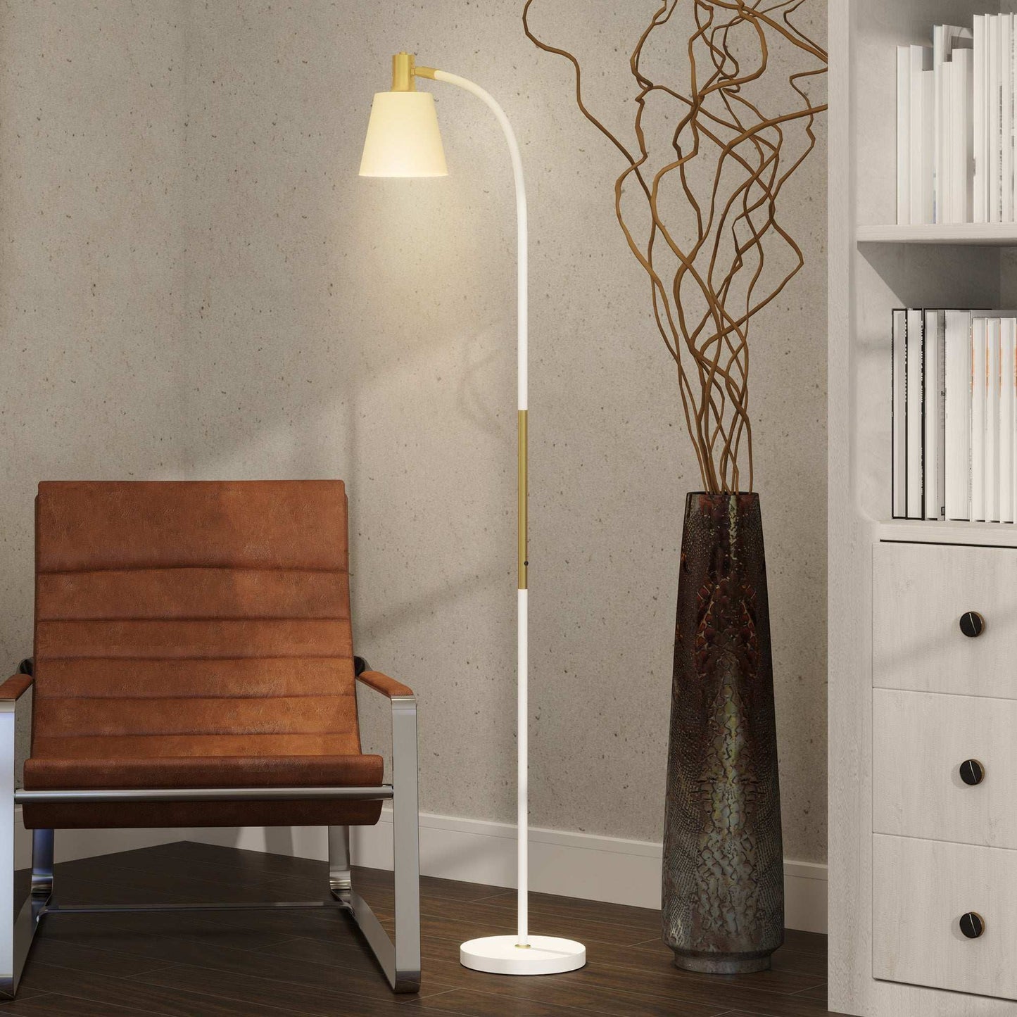 Floor Lamp for Living Room, Spotlight Reading Standing Lamp with Adjustable Height, Rocker on/off Switch, Indoor Task Lighting, White