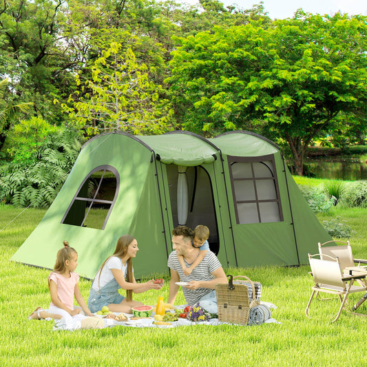 3-4 Man Tunnel Tent, Family Camping Tent with Porch, Bedroom and Living Area, Sewn in Groundsheet, 3000mm Waterproof, Portable with Bag, Green