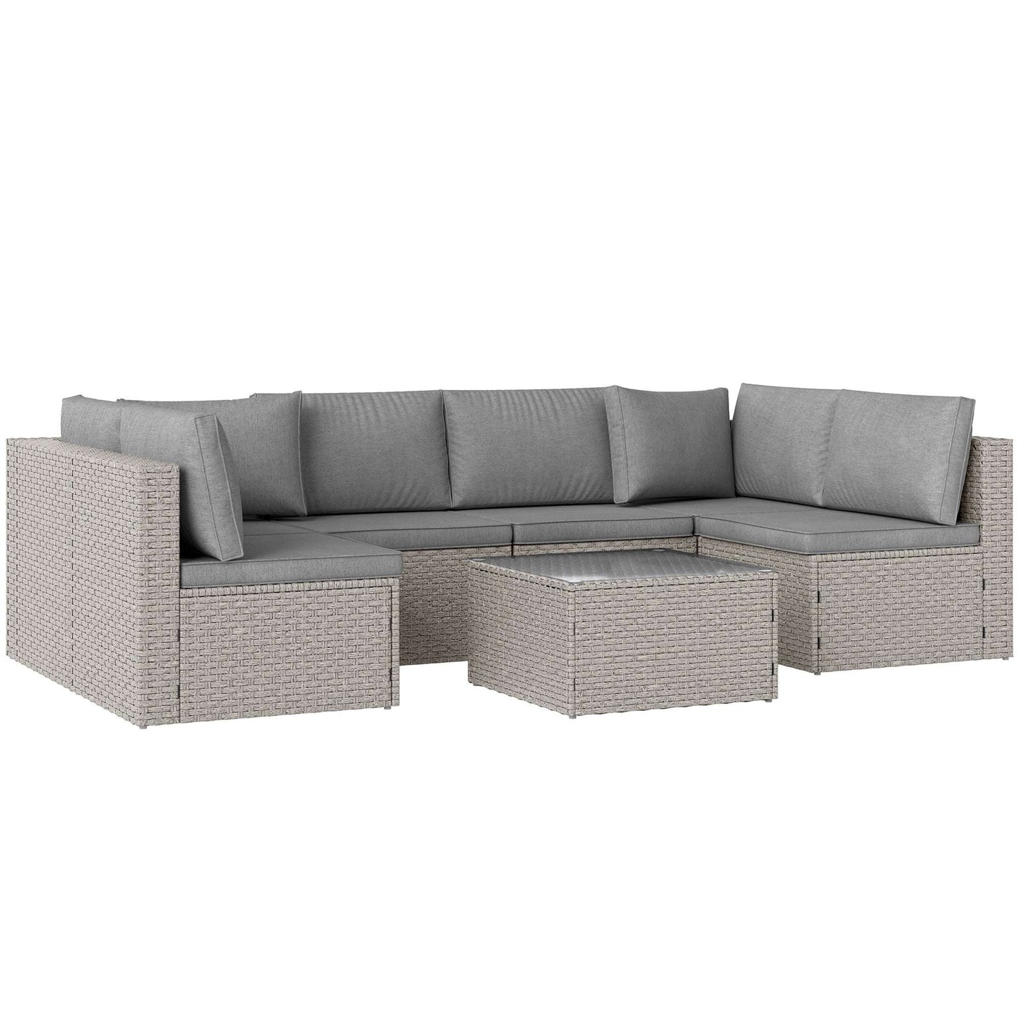 Outsunny Seven-Piece Modular Rattan Outdoor Garden Corner Furniture Set - Grey