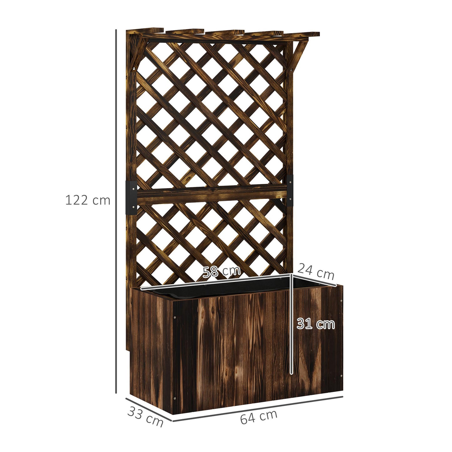 Wooden Planter with Trellis, Freestanding Raised Garden Bed with Drainage Holes, Outdoor Planter Box with Liner for Vegetables, Herbs and Flowers,