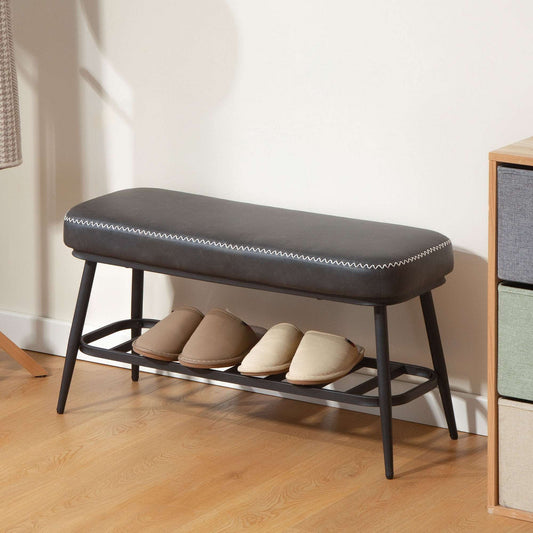 PU Leather Shoe Storage Bench - Charcoal Grey