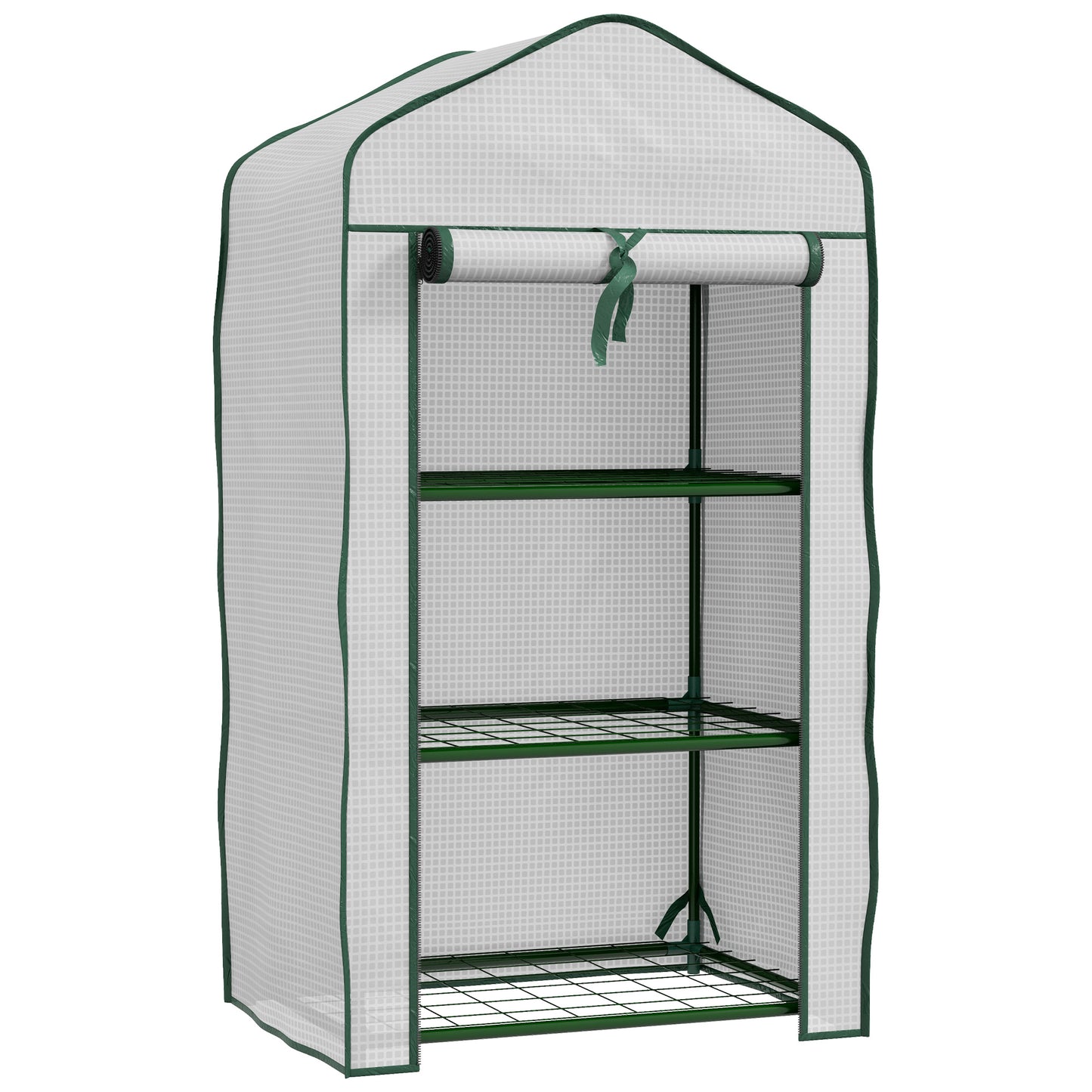 Outsunny Three-Tier Mini Greenhouse, Grow Your Own Food Vegetables, Herbs, Fruit - Green / White