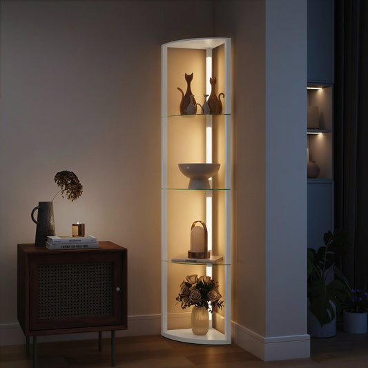 LED Floor Lamp with 5 Shelves | 3 Brightness Levels | Foot Switch | 20W 3000K | Frosted Glass Tiers | 162cm | White