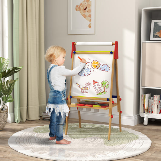 3 in 1 Wooden Kids Easel with Paper Roll, Whiteboard & Chalkboard, Painting Accessories