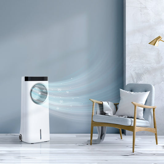 Evaporative Air Cooler, 6.5L 4-in-1 Bladeless Portable Cooler, Fan, Humidifier, Air Clean W/ Oscillation, 3 Speeds, 24H Timer, 2 Ice Packs