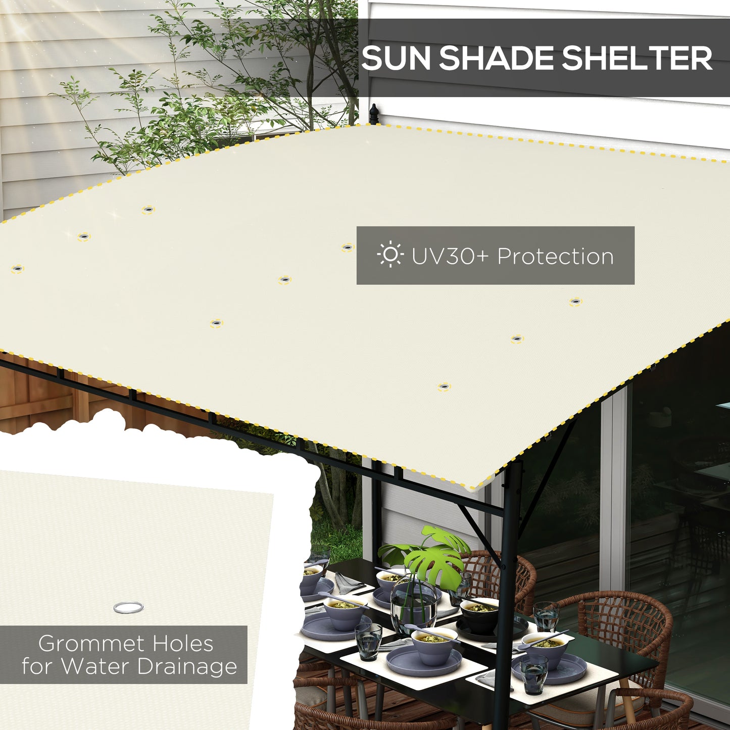 Outsunny 3 x 4m Metal Frame Pergola Sun Shade Canopy - Cream