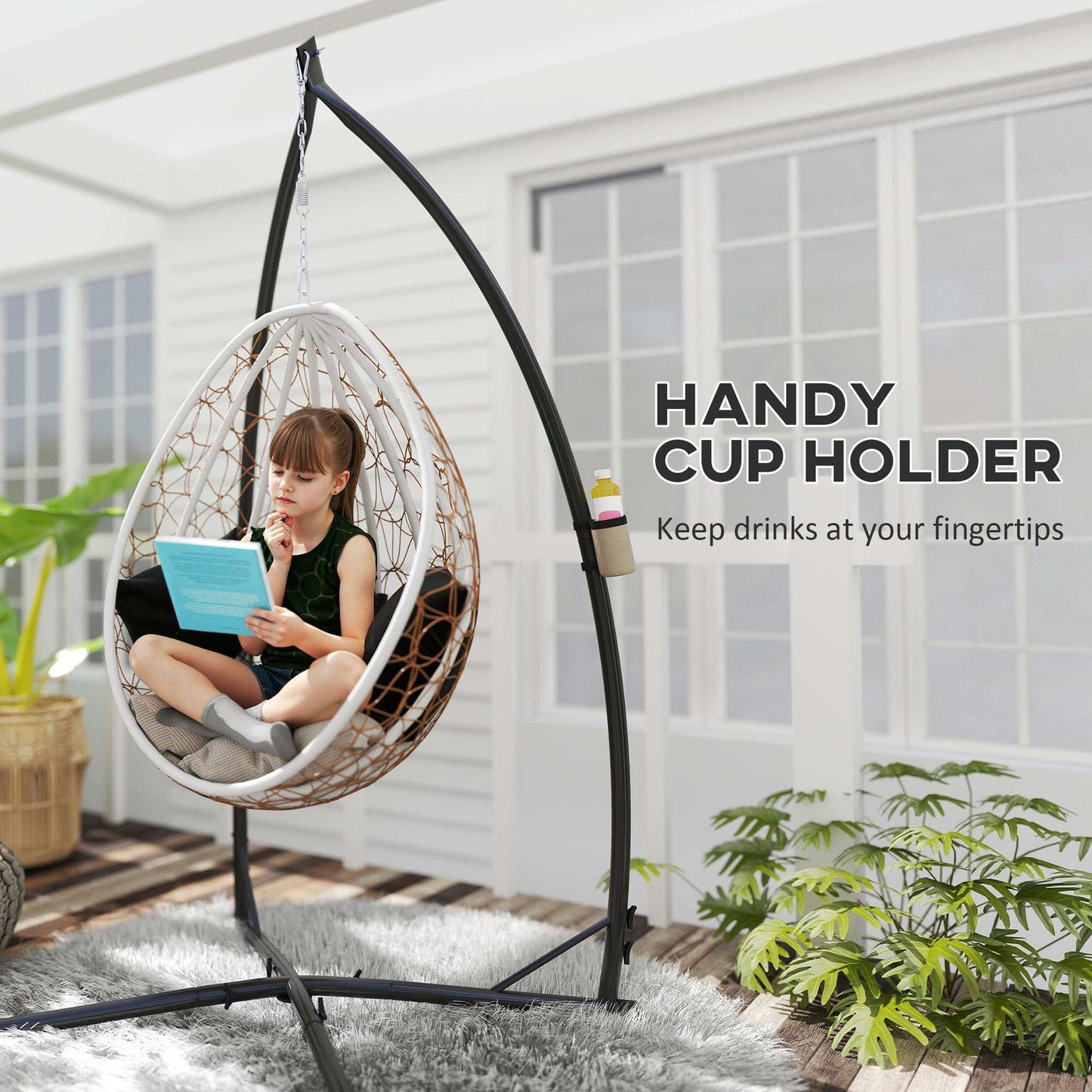 Hammock Chair Stand Only, Hanging Chair Stand with X-Shape Base, Heavy Duty Steel Single Hammock Egg Swing Frame for Indoor Outdoor
