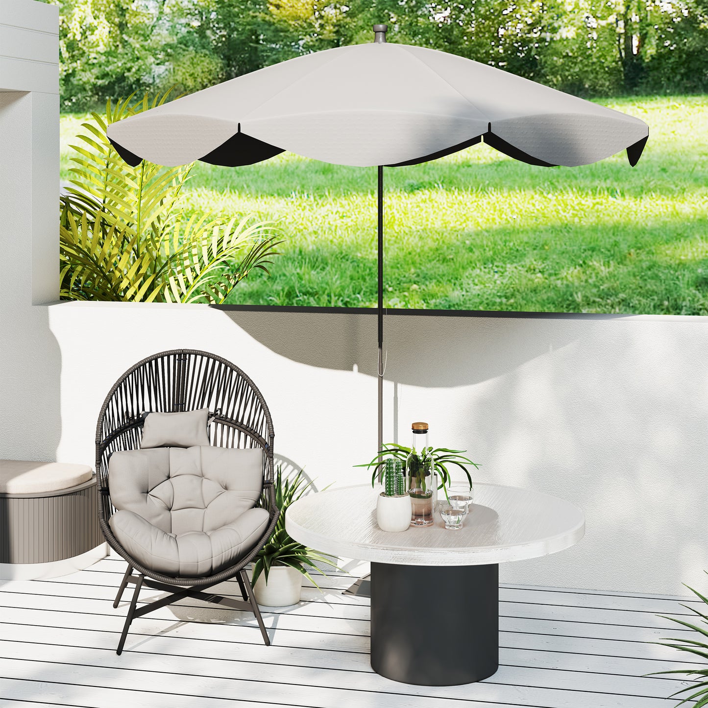 Outsunny Standing Rattan Egg Chair Outdoor, Oversized Wicker Garden Egg Chair with Thick Tufted Cushion, Headrest, Steel Frame, Charcoal Grey