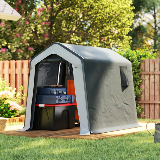 Garden Storage Shed Tent | 1.8x2.4m | Waterproof UV30+ | Galvanised Frame | Roll-Up Door | 2 Mesh Vents | Motorbike & Bike Storage | Grey
