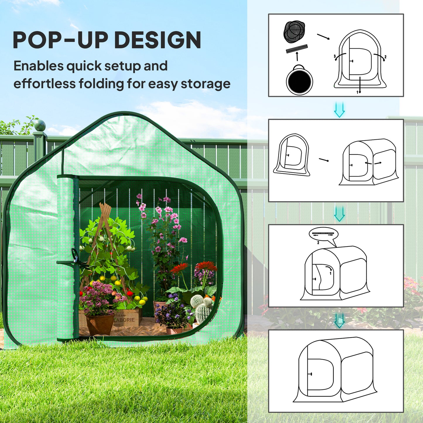 Outsunny 150 x 148cm Pop-Up Greenhouse - Green / White