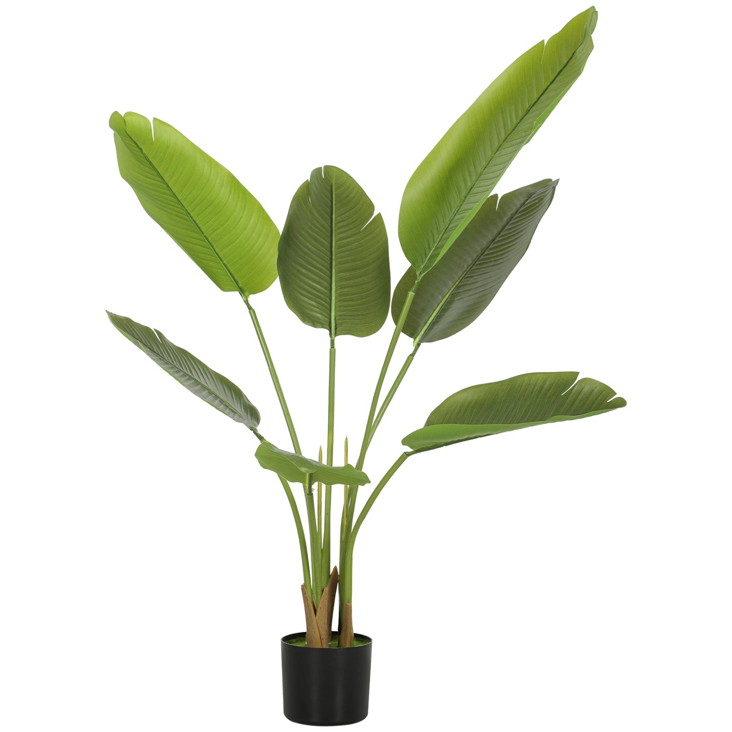 109cm Artificial Bird of Paradise Plant, Faux Banana Leaf Tree with PEVA Leaves and Flocking, Decorative Palm Tree in Pot for Home Office Decor, Green