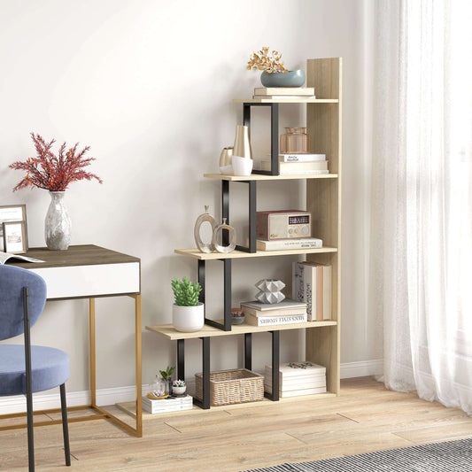 5 Tier Ladder Bookcase | Display Shelf | Particleboard | Anti-Tip | 102x30x160cm | 80kg | Oak