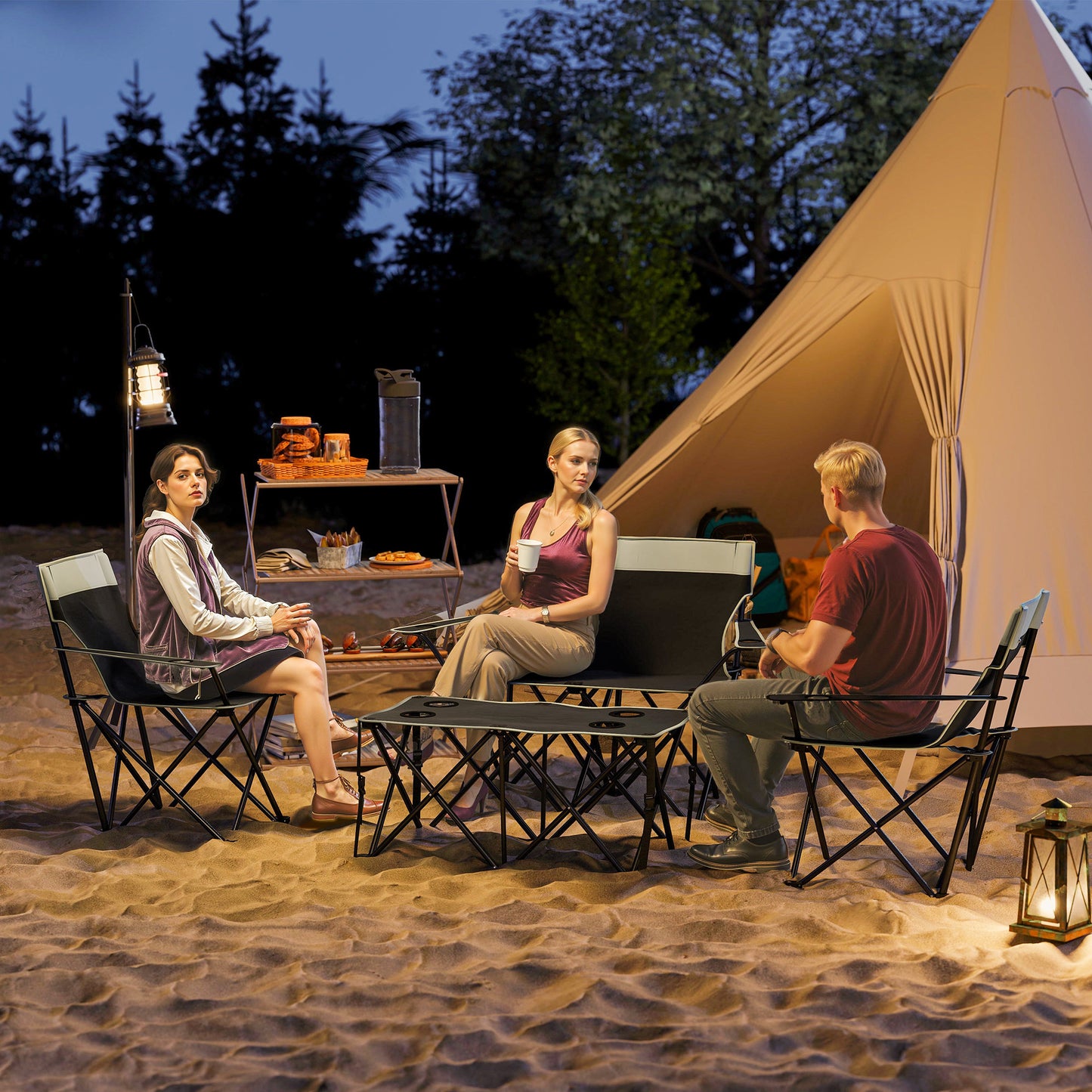 Outsunny Four-Piece Portable Camping Picnic Table Set - Grey