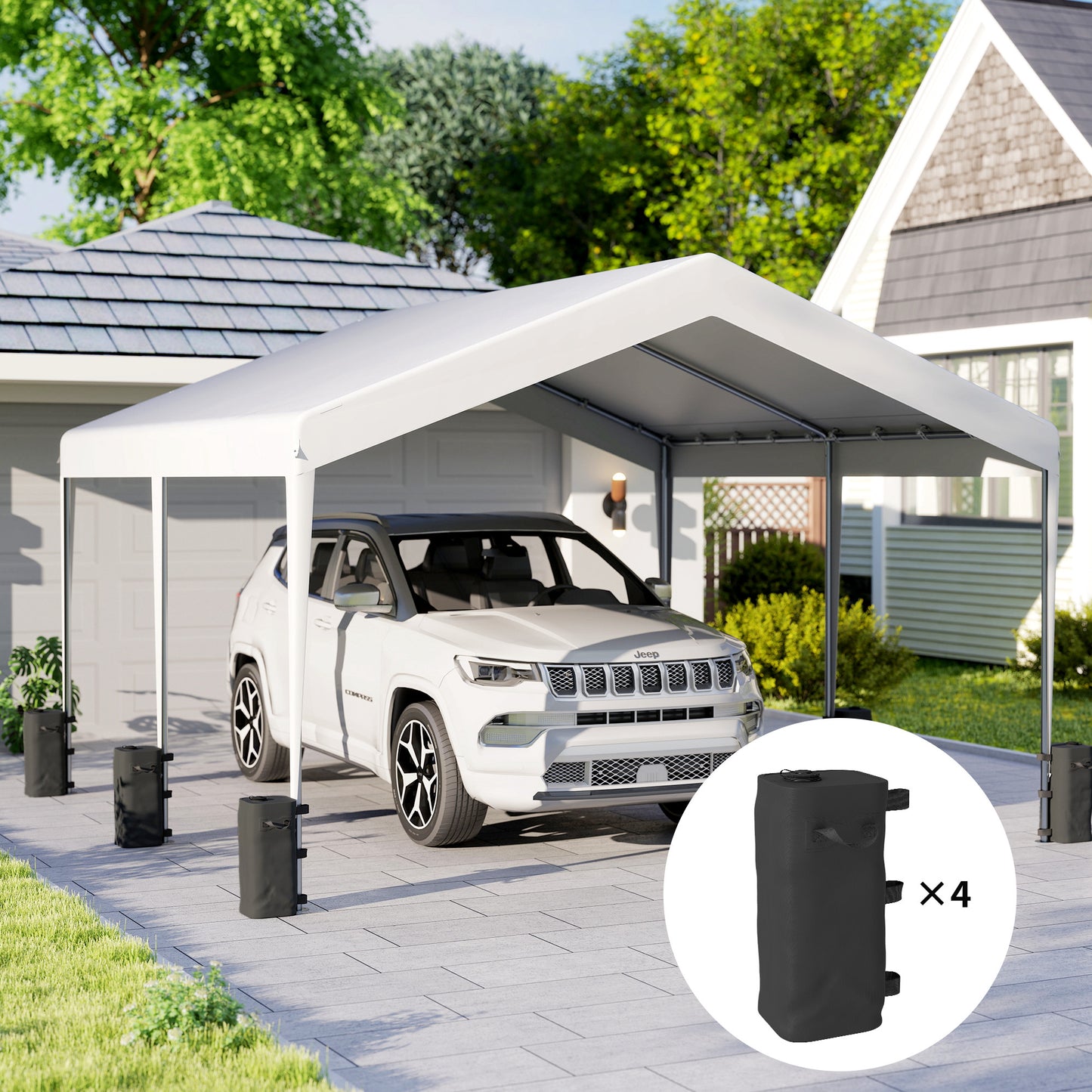 Set of 4 Heavy Duty Gazebo Weight Bags | 500D PVC | 25L Water / 31kg Sand Capacity | Wide Mouth | Adjustable Straps | Fits 25-70mm Legs | Foldable | Carry Handles | Black