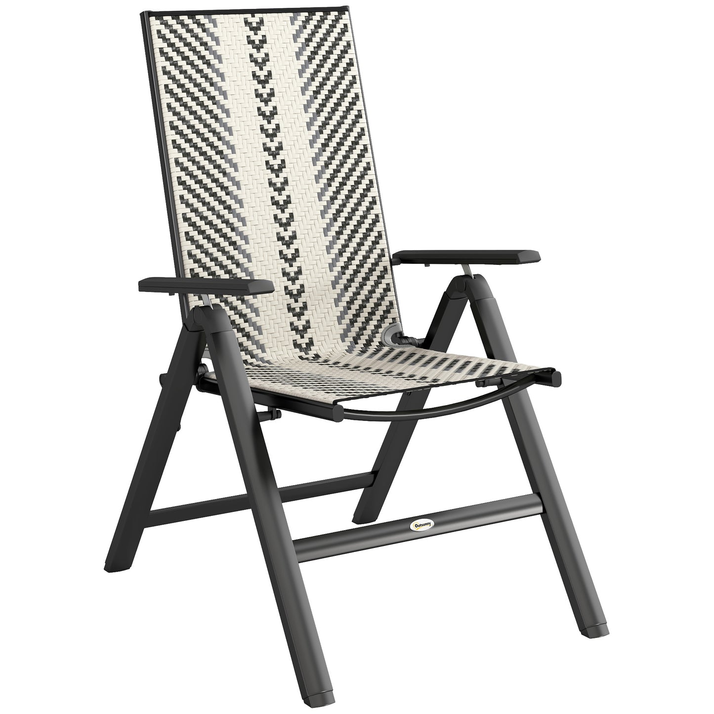Outsunny Rattan Reclining Folding 5 Position Garden Chair - Black / Grey / Orange