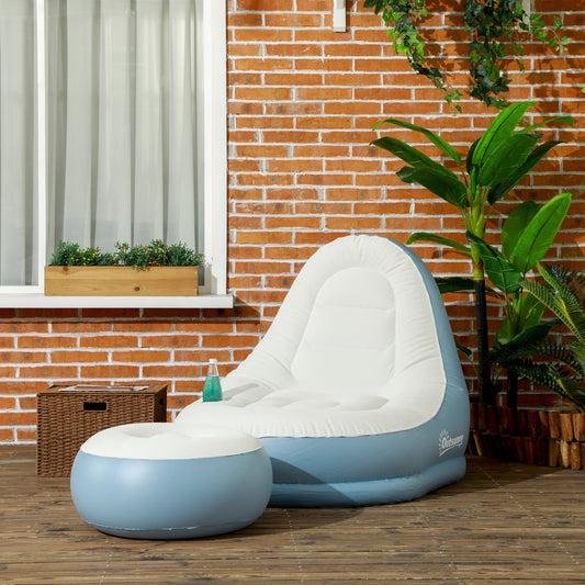 Outsunny Inflatable Tub Chair and Footstool Perfect for Camping - Blue/White