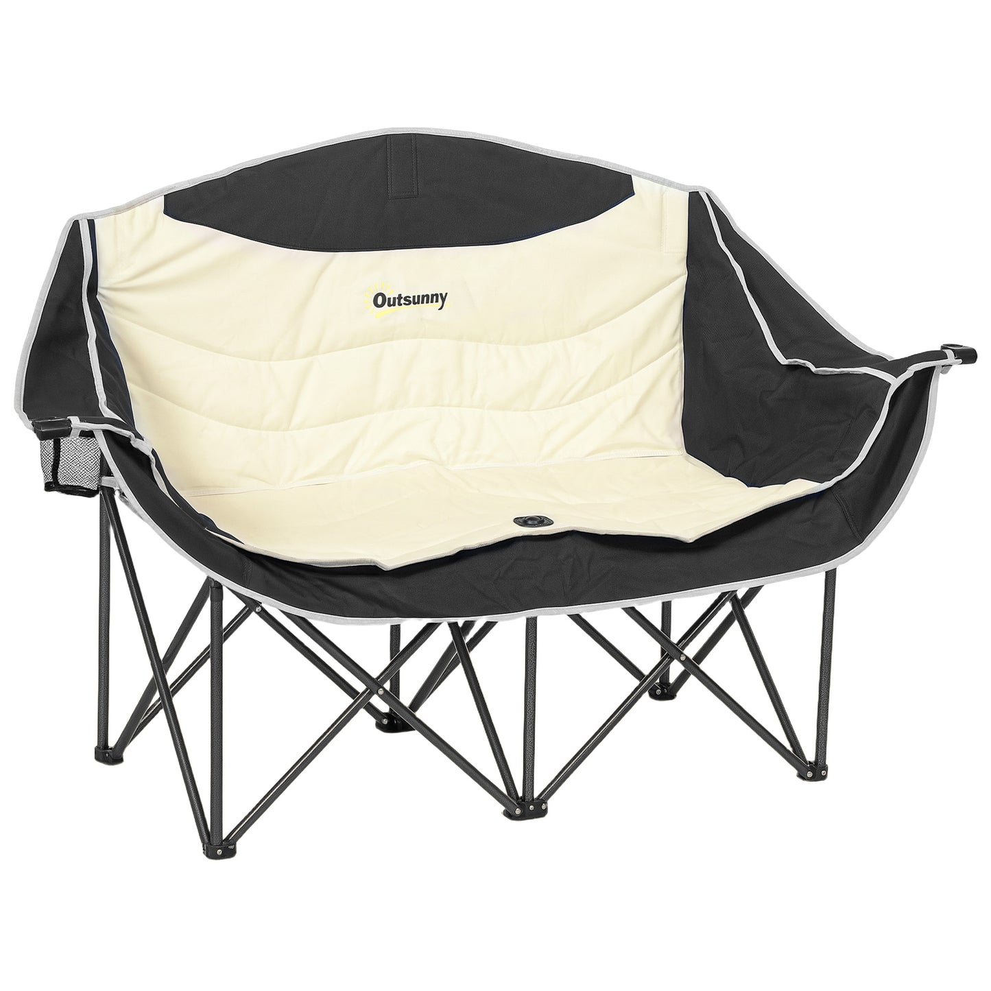Double Camping Chair for Adults, Oversized Heavy Duty Padded Folding Chair with Armrests, Cup Holders and Carry Bag, 250kg Capacity