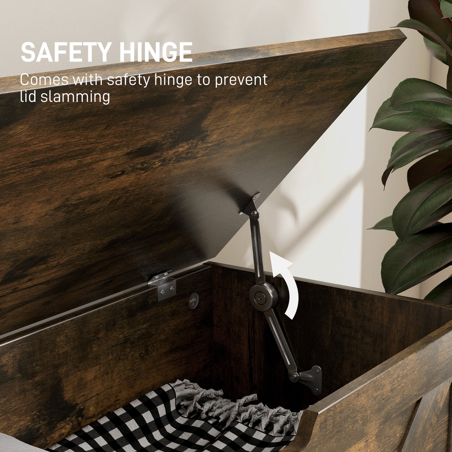 100L Home Storage Box, with Safety Hinges - Rustic Brown