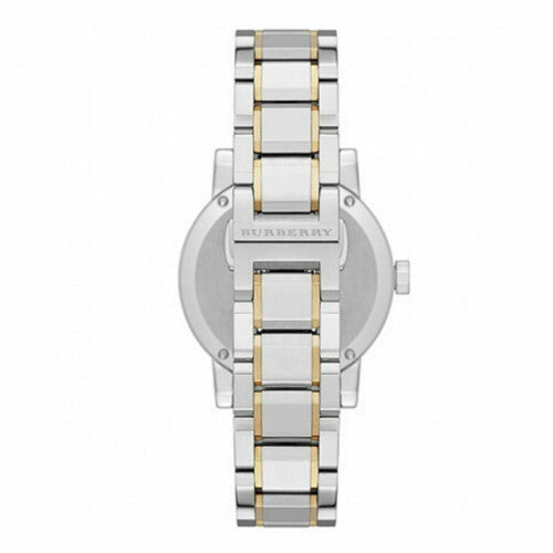 Burberry The City Engraved Check Ladies Wrist Watch Silver Dial Dual Tone Strap BU9115