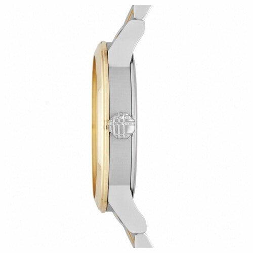 Burberry The City Engraved Check Ladies Wrist Watch Silver Dial Dual Tone Strap BU9115