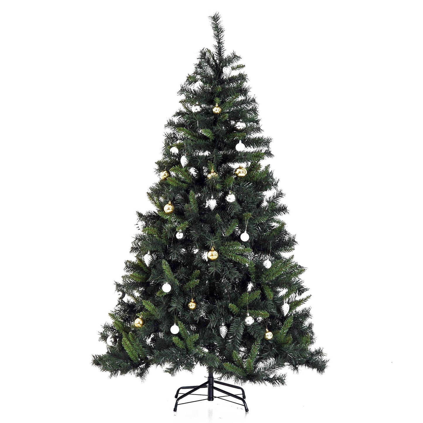 1.8m 6ft Pre Lit Christmas Tree 200 LED Holiday Décor With Decorative Balls Ornament Metal Stand