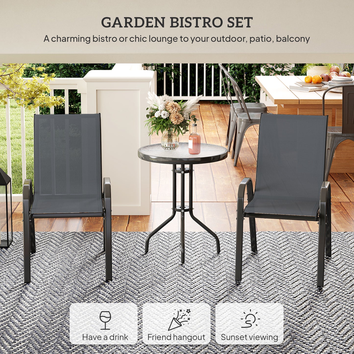 Outsunny Three-Piece Outdoor Garden Furniture Dining Set - Grey