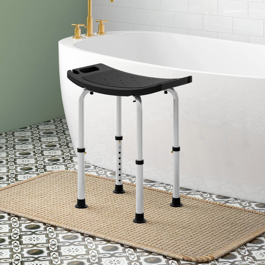 Height Adjustable Bath Stool, Aluminium Shower Stool with Non-Slip Pads - Black