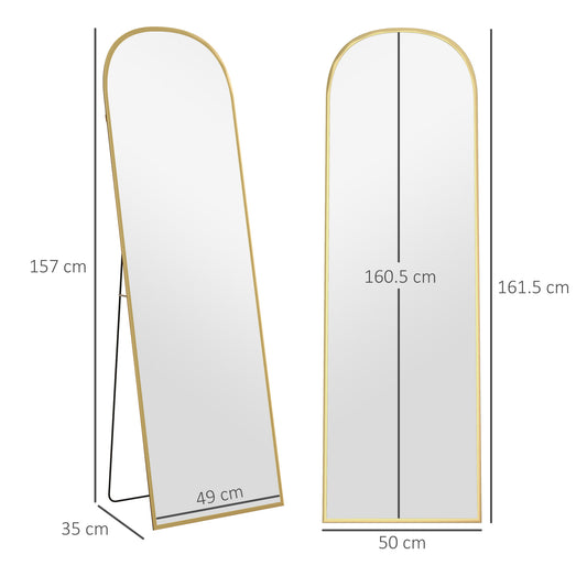 H162cm Aluminium Frame Standing Mirror - Gold