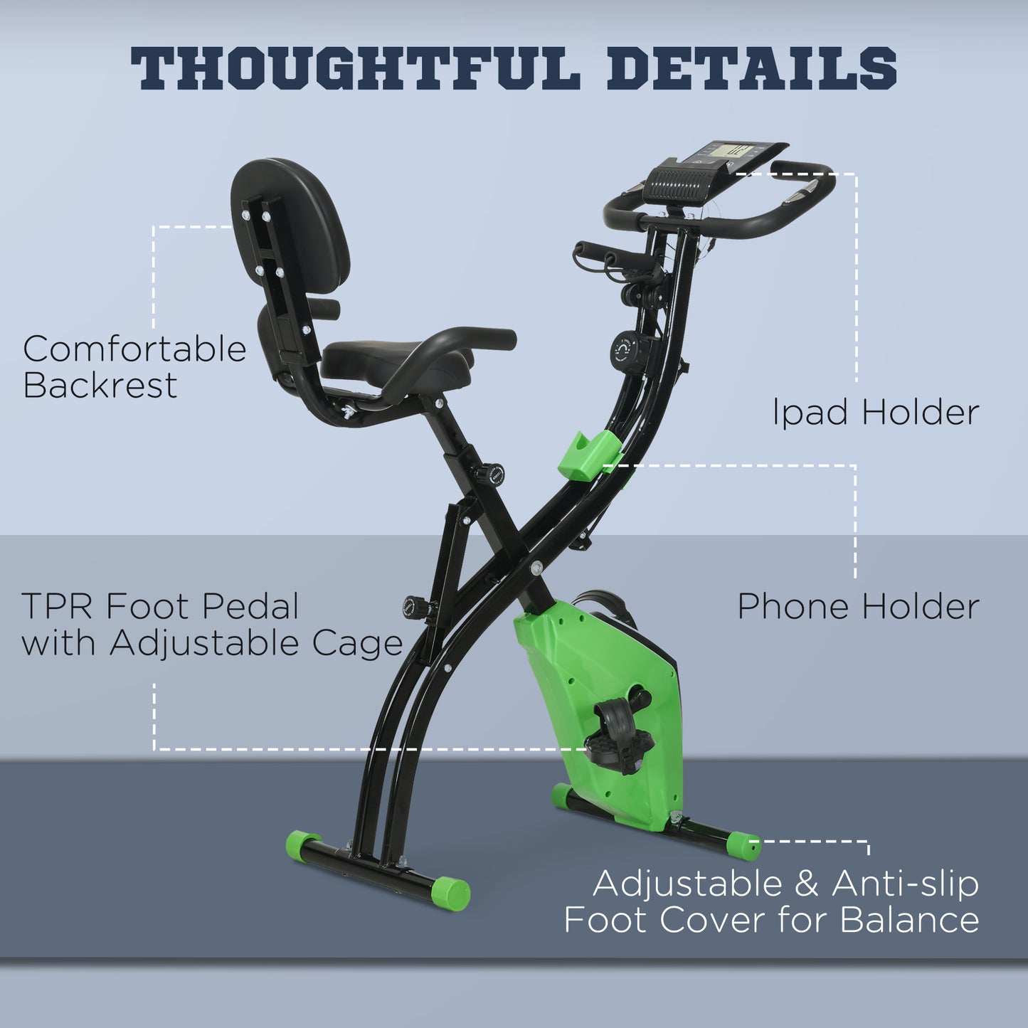 2-in-1 Folding Exercise Bike with 8-Level Magnetic Resistance, Arm Resistance Band, Pulse Sensor, Green