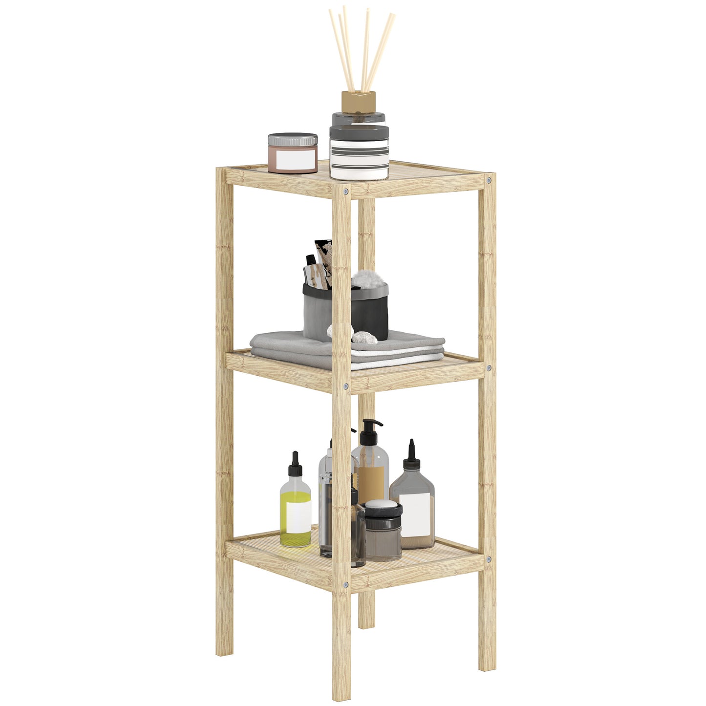 3-Tier Bamboo Bathroom Storage Shelves, Freestanding Storage Shelving Unit, Multifunctional Display Plants Stand Shelf Rack Organiser, Natural