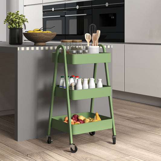 Three-Tier Storage Cart Trolley - Green / Pink