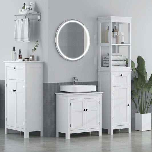 Under Sink Bathroom Cabinet, Freestanding Bathroom Sink Cabinet with Adjustable Shelf for Wall-Mounted Sinks, 60 x 30 x 60cm, White