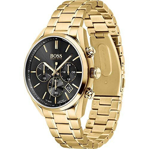 HUGO BOSS Chronograph Quartz Wrist Watch For Men With Gold Coloured Stainless Steel Bracelet HB1513848