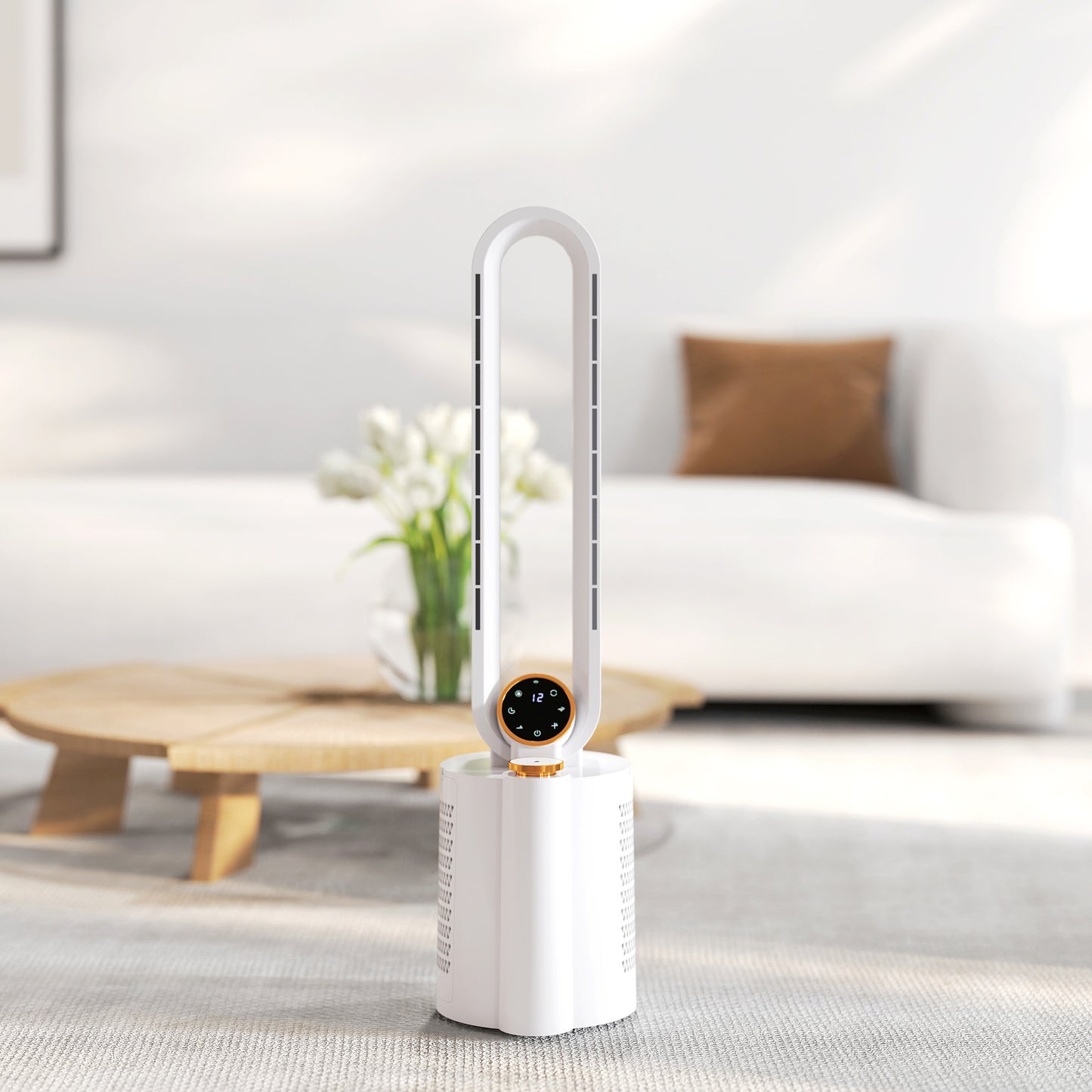 Multi-Mode Bladeless Tower Fan and Humidifier - White