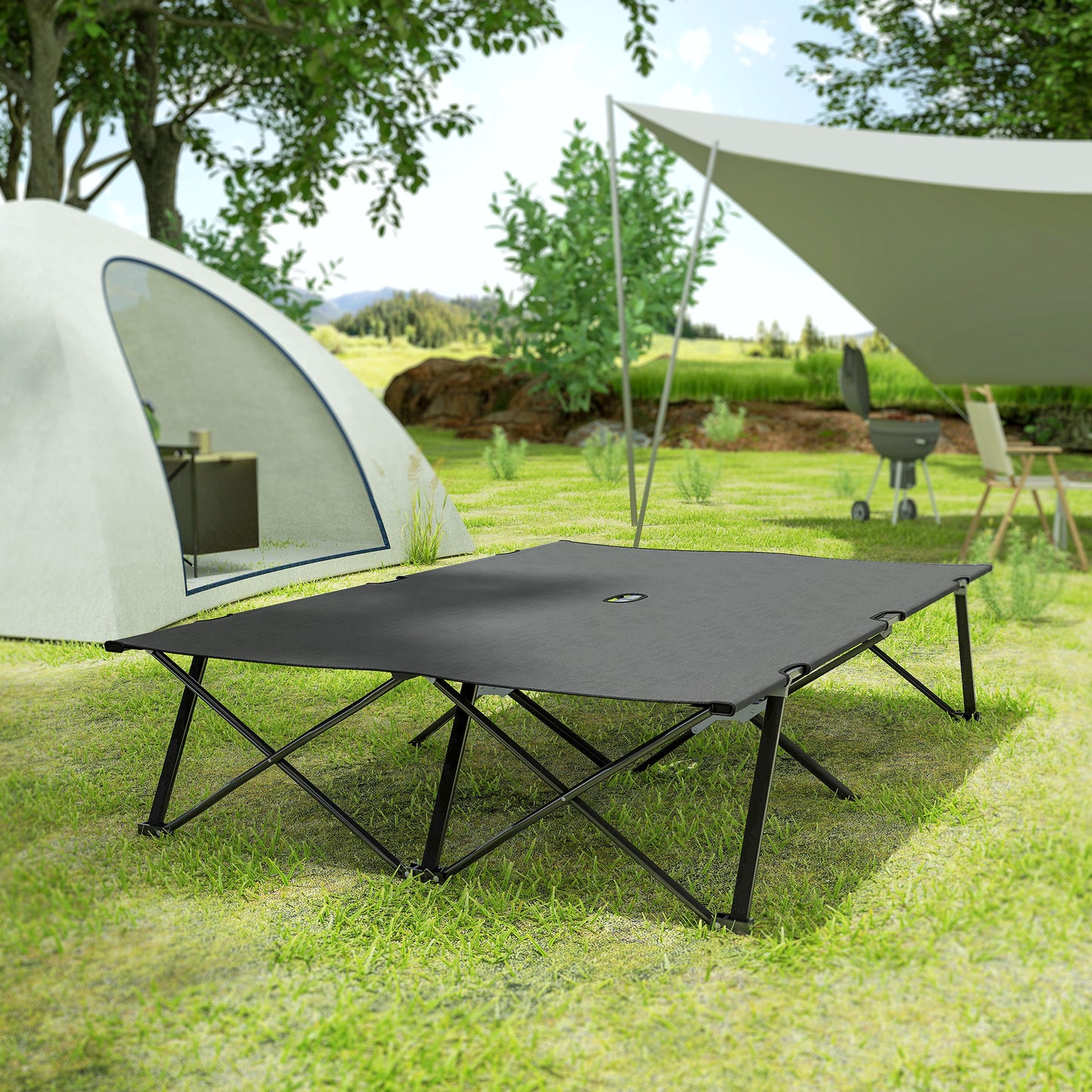 Outsunny Double Camping Cot Bed, with Bag - Charcoal Grey