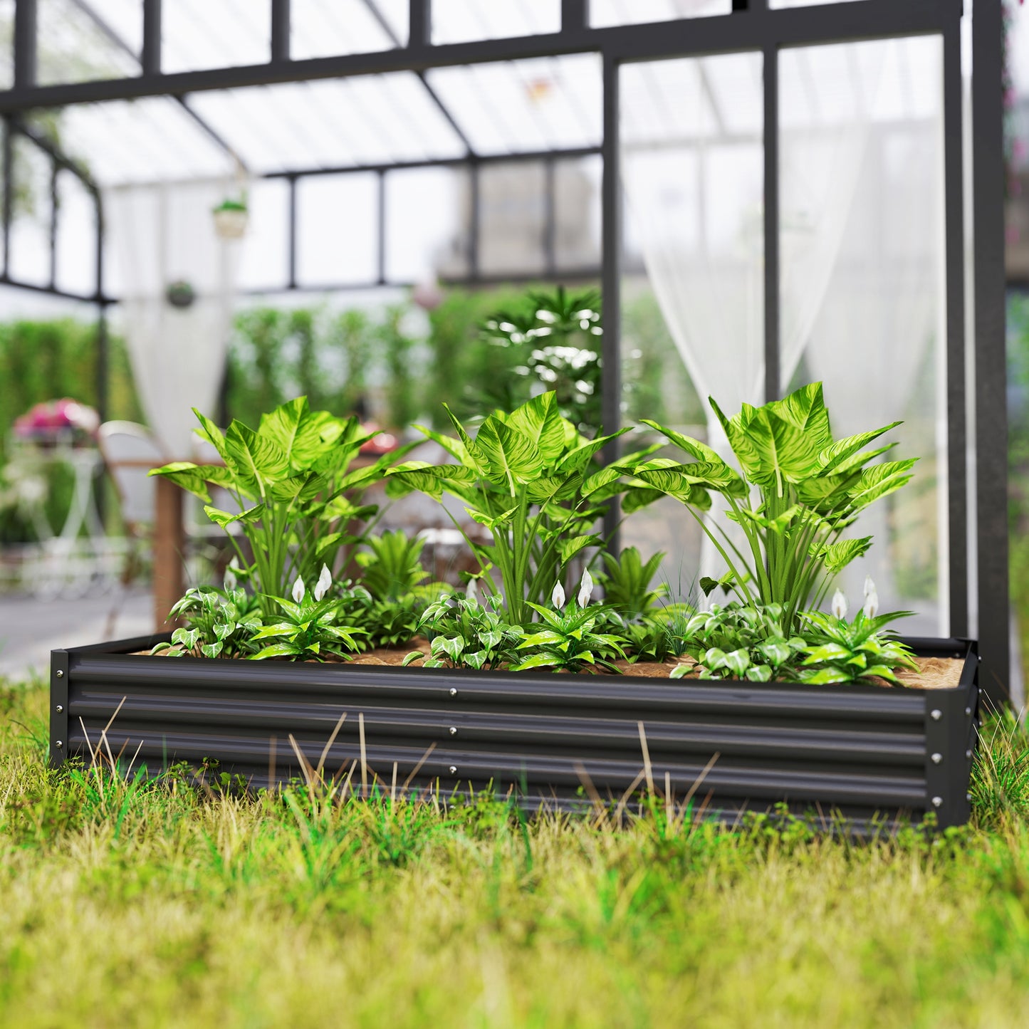 Large Galvanised Steel Raised Garden Bed | 459L | Open Bottom | Inner Support Bars | Powder-Coated Rust-Resistant | Easy Assembly | 180x90x30cm | Flowers Veg & Plants | Dark Grey