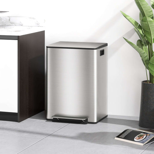 60L Dual Compartment Stainless Steel Bin, with Deodoriser Holders - Silver Tone