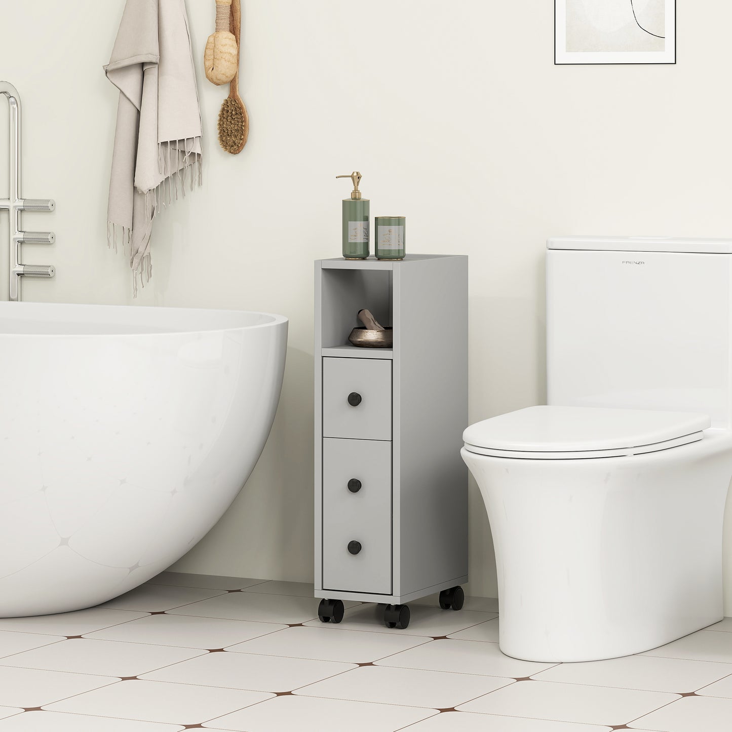 Kleankin Slimline Bathroom Storage Cabinet - Grey