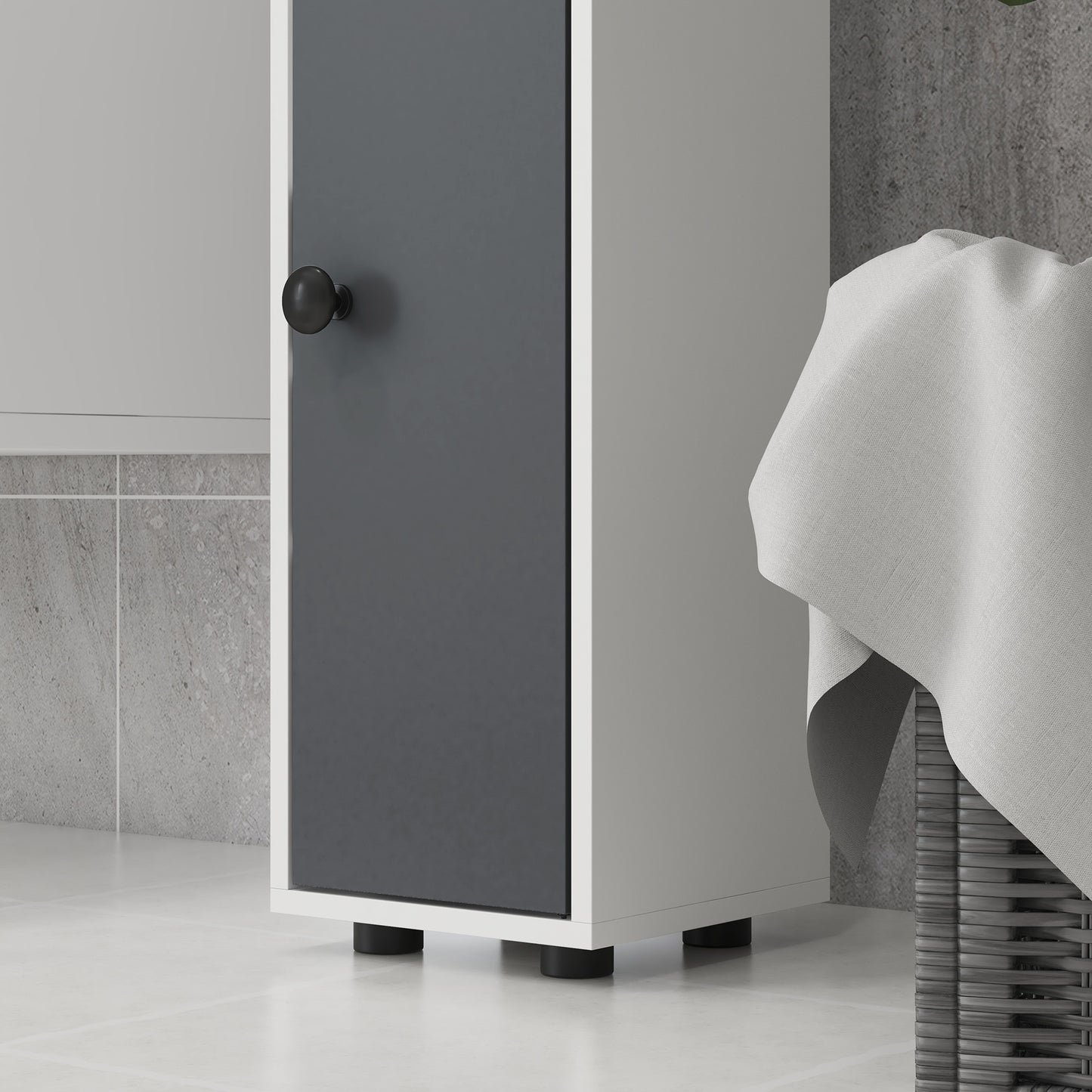 Kleankin 180cm Tall Slim Bathroom Cabinet, Narrow Toilet Roll Storage with Open Shelves, 2 Door Cabinets, Adjustable Shelves, for Kitchen, Hallway, Living Room, Grey