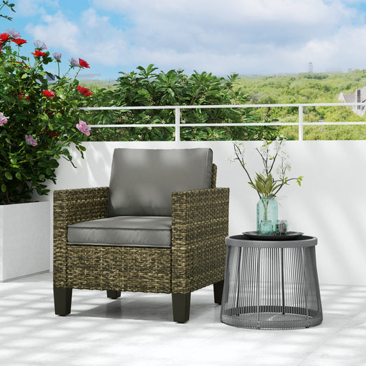 Outsunny Single Rattan Armchair, with Cushions - Mixed Grey