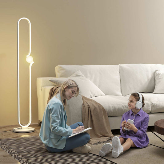LED Floor Lamp, Dimmable Floor Standing Lamp with Glass Night Light, Foot Switch for Living Room, Bedroom, Office, White